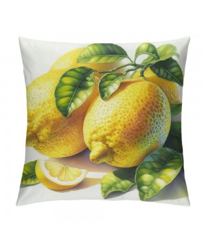 Ulloord  Fruit pillow Covers Fresh Lemon with Green Leaf Decorative pillow Cover Square pillowcase Decor Indoor Outdoor Home Couch