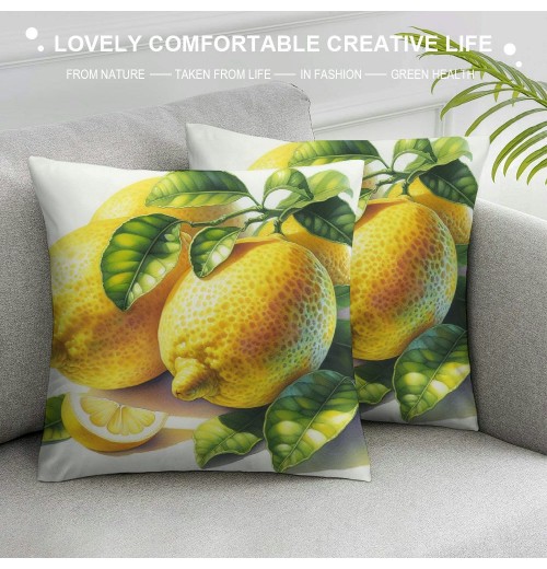 Ulloord  Fruit pillow Covers Fresh Lemon with Green Leaf Decorative pillow Cover Square pillowcase Decor Indoor Outdoor Home Couch