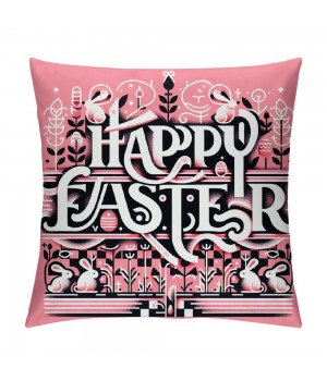 Ulloord Pink Happy Easter pillow Covers Black and White Buffalo Check Plaid Rabbit Bunny Easter Home Decor Throw pillow Cases Cute Animals Farmhouse Outdoor Sofa Couch Cushion Cover