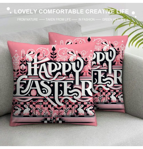 Ulloord Pink Happy Easter pillow Covers Black and White Buffalo Check Plaid Rabbit Bunny Easter Home Decor Throw pillow Cases Cute Animals Farmhouse Outdoor Sofa Couch Cushion Cover