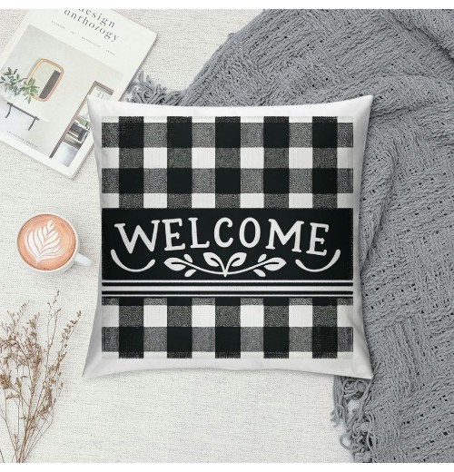  Fall Buffalo Plaid pillow Covers pillow Case Black and White Grid Square Farmhouse Cushion Cover for Sofa Couch Bedroom ()