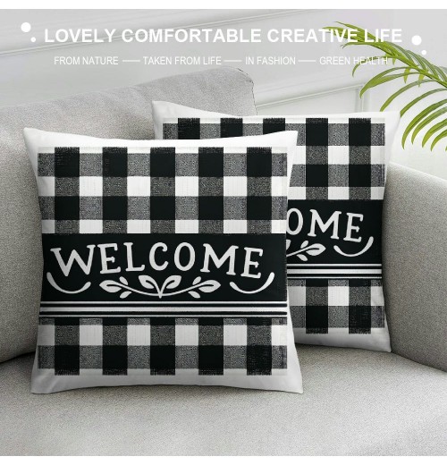  Fall Buffalo Plaid pillow Covers pillow Case Black and White Grid Square Farmhouse Cushion Cover for Sofa Couch Bedroom ()