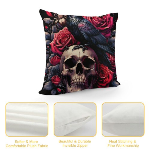 Ulloord Halloween pillow Cover Sugar Skull Rose Flowers Skeleton Halloween All Saints Day Goth Gothic Crow Spider Throw pillow Case Decorative Cushion Covers