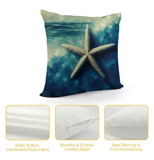 Ulloord  Vintage Starfish pillow Cover Ocean Blue Series Nautical Decorative pillow Covers Beach Theme Cushion Cover Home Decor pillowcase