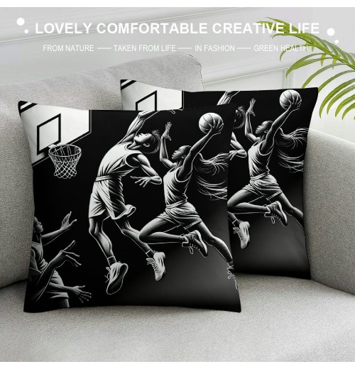 Ulloord  Basketball Throw pillow Covers&nbsp;Men are Playing Basketball Pattern Decorative pillow Case Cushion Cover Ball Lover Gift Decor Home Sofa (Black Basketball Set)