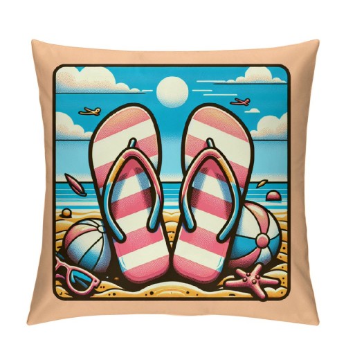 Ulloord Blue Beach Pink Flip Flops pillow Covers Summer Tropical Palm Trees Ocean Sea Shell Starfish Decorations Throw pillow Cover Outdoor Seaside Couch pillow Cases