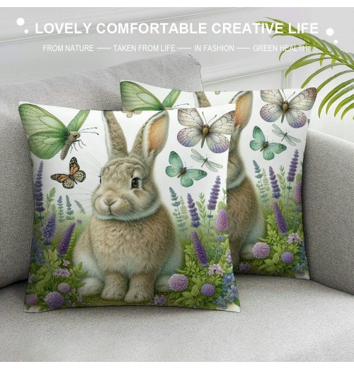  Vintage Rabbit Flowers Throw pillow Covers Happy Easter Eggs Bunny Decorative Rustic Spring pillow Case Outdoor Cushion Cover Decor Sofa