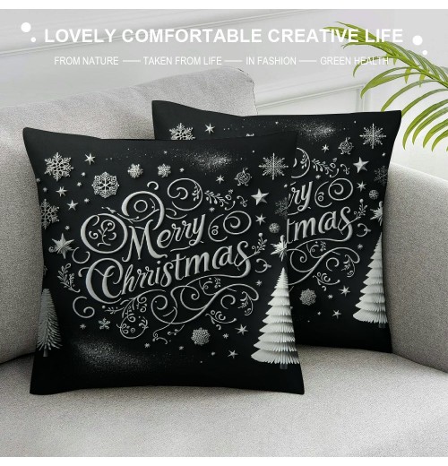 Ulloord Merry Christmas Trees Black White Snowflake Throw pillow Covers Winter Xmas Square Decorative pillow Cases Cushion Cover Outdoor Decorations Sofa