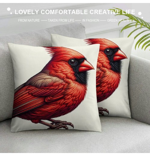  Throw pillow Covers Oil Painting Lovely Cardinal Bird with Green Plant Super Soft Decorative pillow Cover Square White Background pillow Case for Home Sofa Couch