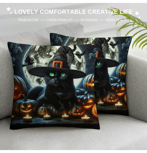  Halloween Throw pillow Case Pumpkin Decorative Home pillow Covers Witch Hat Square pillowcase Decor Men Women Sofa Bed