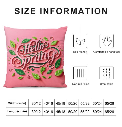 Ulloord  Hello Spring pillow Covers Pink Green Leaves Spring Farmhouse Decorative Throw pillow Cases Square Cushion Cover for Sofa Couch