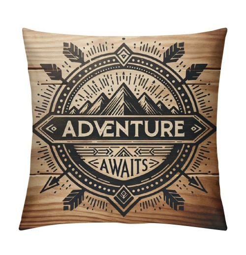 Ulloord  Vintage Wood Throw pillow Covers Happy Camper Decorative pillows Cover Square Adventure Awaits Quote pillowcase Home Decor