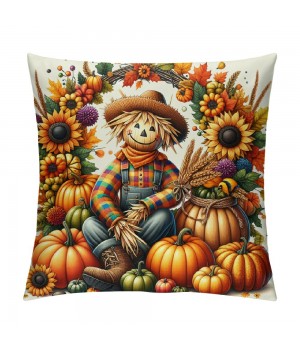 Ulloord  Throw pillow Covers Pumpkin Sunflower&nbsp;Maple Leaf Scarecrow Wreath Decorative Throw pillow Case Fall Flower Plant pillowcase Home Decor Sofa Couch