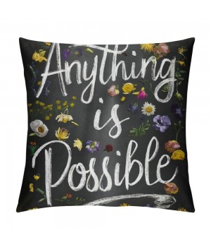 Ulloord Throw pillow Covers Flowers&nbsp;Garland Decorative pillow Case Anything is Possible pillow Cover Cotton Linen Vintage Gray and Black Spring Floral Farmhouse Cushion Cover (Black)