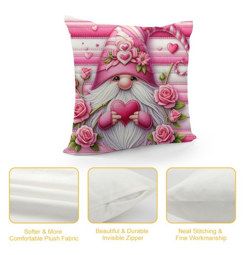 Ulloord Pink Roses Valentine Day Throw pillow Covers Valentines Day Decor for Home Sofa Goblin Gnomes Hug and Kiss Valentine pillows Case Cushion Case Cover