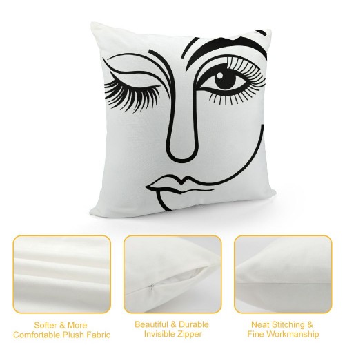 Ulloord Throw pillow Cover Wink Face Decorative pillow Covers Black Lash Eyes Eyelashes pillow Case Super Soft Happy Face Cushion Cover&nbsp;Square Modern pillowcase for Men Women Sofa