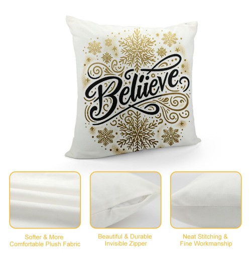 Ulloord  Merry Christmas Xmas pillow Cover Decorative Believe Quote pillow Cases White Snowflake Background Cushion Cover Super Soft Decorative Couch Sofa pillowcase