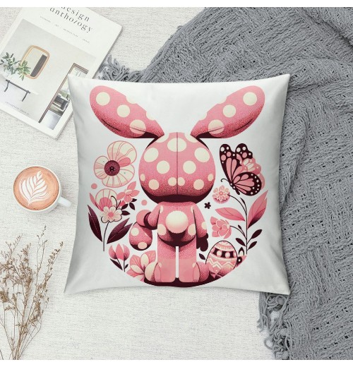  Happy Easter Rabbit pillow Covers Spring Easter Bunny Farmhouse Decoration Hello Flowers Pink Stripes Throw pillow Cover Cushion Case