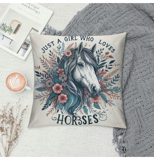 Ulloord Horse Themed pillowcase Decorations for Home, Just A Girl Who Loves Horses Throw pillow Cover, , for Girls