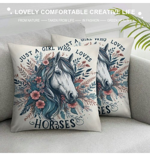 Ulloord Horse Themed pillowcase Decorations for Home, Just A Girl Who Loves Horses Throw pillow Cover, , for Girls