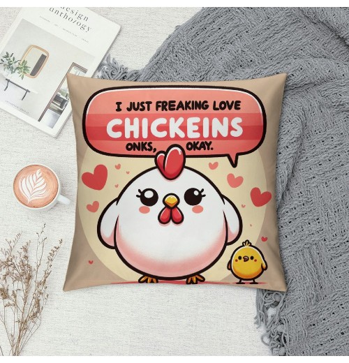 Ulloord Farmhouse Chicken Themed pillowcase Decorations for Home, I Just Freaking Love Chickens Okay Chicken Throw pillow Cover, Chicken Lover Gifts, Farmer Girl Woman Gifts