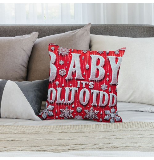 Ulloord Baby It's Cold Outside Christmas Snowflake Throw pillow Cover Super Soft Red Decorative pillow Covers Cushion Case Home Sofa Couch