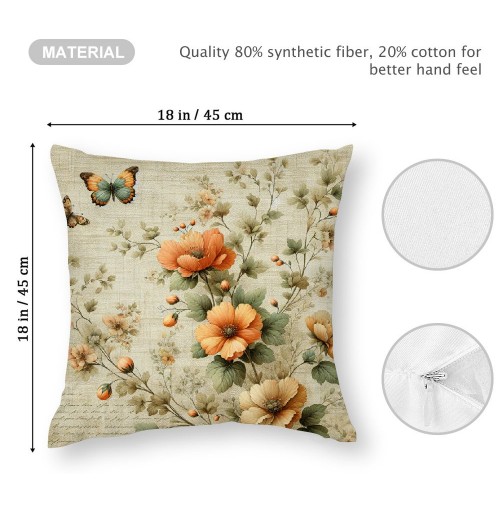 Ulloord Vintage Rustic Flowers Throw pillow Covers Floral&nbsp;Butterfly with Birds Farmhouse pillow Cover Retro&nbsp;Peony pillow Cases Animal pillowcase Cushion Cover