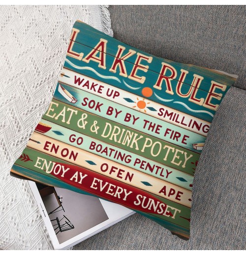 Ulloord  Funny Words Lake Rules Lettering pillow Covers Retro Wooden Decorative pillowcase Cushion Cover Home Sofa