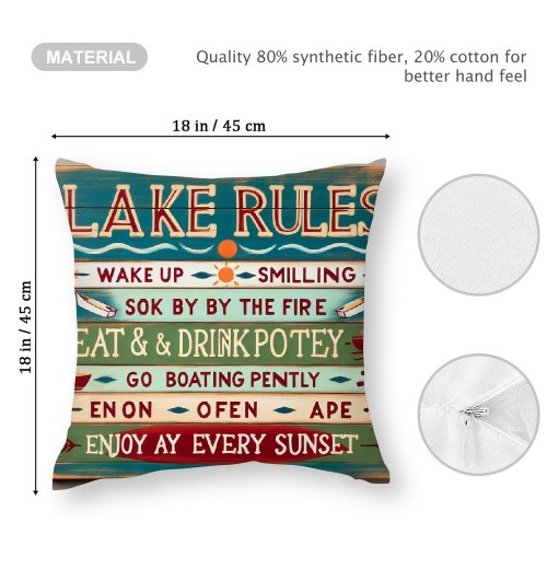 Ulloord  Funny Words Lake Rules Lettering pillow Covers Retro Wooden Decorative pillowcase Cushion Cover Home Sofa