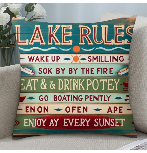 Ulloord  Funny Words Lake Rules Lettering pillow Covers Retro Wooden Decorative pillowcase Cushion Cover Home Sofa