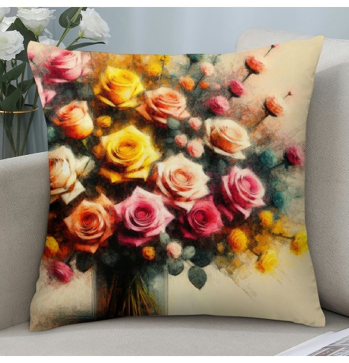 Ulloord  Floral Farmhouse pillow Covers Vintage Tulip Daisy Peonies Flowers Decorative Spring pillow Covers Outdoor Flower pillow Cases Modern Linen Cushion Cover for Sofa