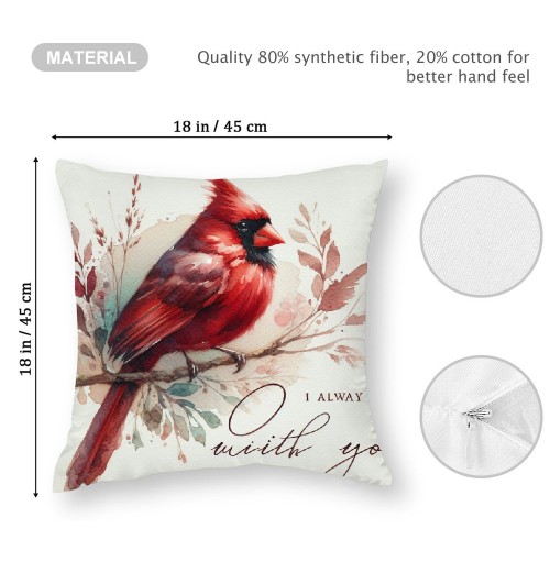 Ulloord  Throw pillow Covers Red Cardinal Bird Resting on The Tree Branch with I am Always with You Sweet Quote Decorative pillow Covers Super Soft Square pillowcase Cushion Cover