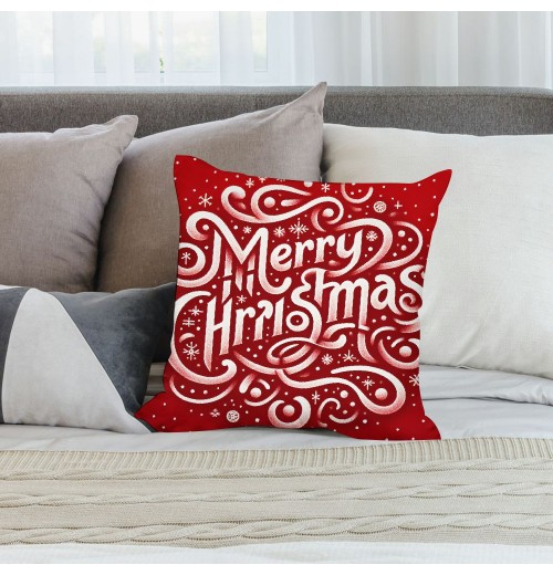 Ulloord  Merry Christmas pillow Covers Series pillow Cover Red Christmas Square pillow Case Linen Blessing pillowcase for Sofa Couch Decorations