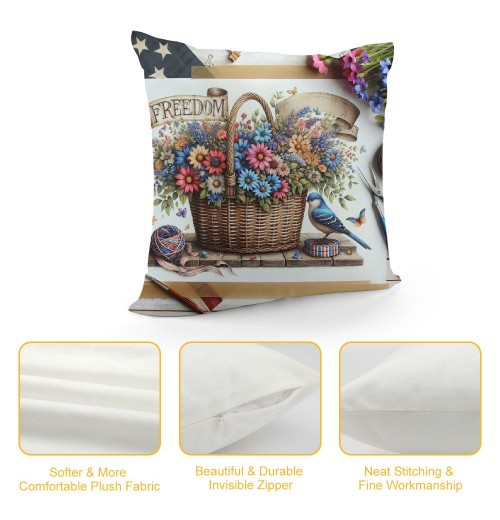 Ulloord  Patriotic Farmhouse pillow Covers Spring Floral Decor Independence Day Throw pillow Cover Square Sweet Home pillow Cases American Flag Modern Cushion Cover