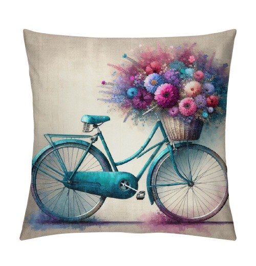 Ulloord  Vintage&nbsp;Bicycle Bike Throw pillow Covers for Home Sofa Couch Spring Flower Decorative Cushion Cover Square Pcases Blue Green Bike Outdoor Decor