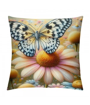 Ulloord  Spring Summer Daisy pillow Covers Daisy Floral Blooming Butterfly pillow Cases Farmhouse Throw pillows Case Home Decor for Room Bedroom Outdoor