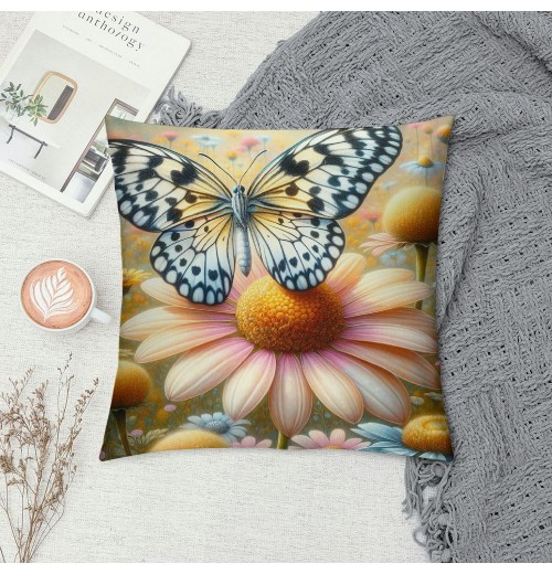 Ulloord  Spring Summer Daisy pillow Covers Daisy Floral Blooming Butterfly pillow Cases Farmhouse Throw pillows Case Home Decor for Room Bedroom Outdoor