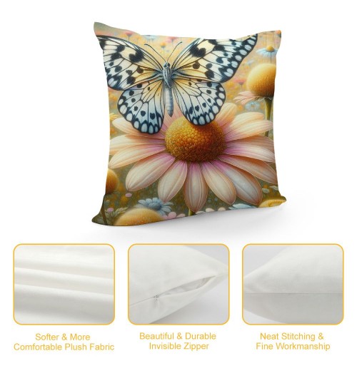 Ulloord  Spring Summer Daisy pillow Covers Daisy Floral Blooming Butterfly pillow Cases Farmhouse Throw pillows Case Home Decor for Room Bedroom Outdoor