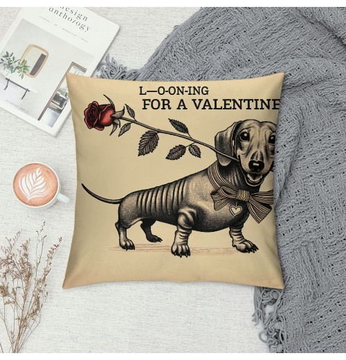 Animal Dog &amp; Longing for a Valentine Home Decorative Throw pillow Case Cushion Cover for Sofa Couch