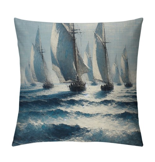 Ulloord Throw pillow Covers Sailboat on Sea with Retro Pastel Oil Painting Marine Theme Effect Decorative pillow Covers Nautical Sailboat pillow Case Cushion Covers