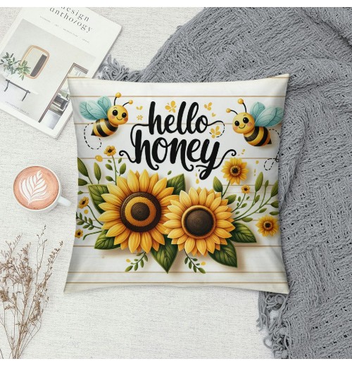  Home Sweet Home Farmhouse pillow Covers Rustic Sunflower Throw pillow Covers&nbsp; Bee Farm pillow Case Outdoor Yellow Floral Cushion Cover for Sofa