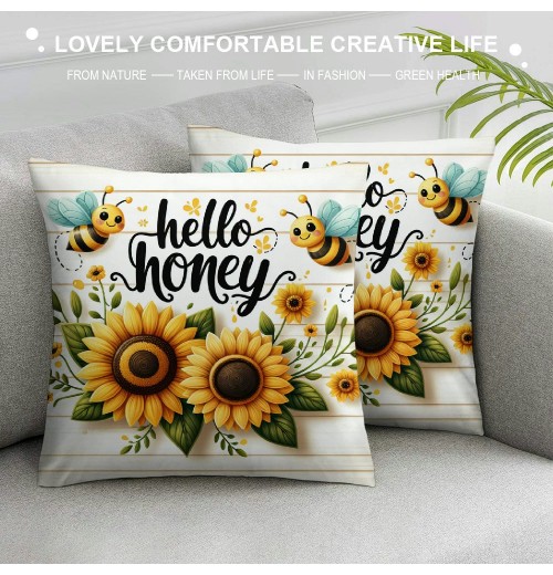  Home Sweet Home Farmhouse pillow Covers Rustic Sunflower Throw pillow Covers&nbsp; Bee Farm pillow Case Outdoor Yellow Floral Cushion Cover for Sofa