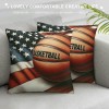 Vintage Rustic American Flag with Basketball Throw pillow Cover for Independence Day Decorative pillow Covers Throw pillow Case Patriotic Cushion Cover