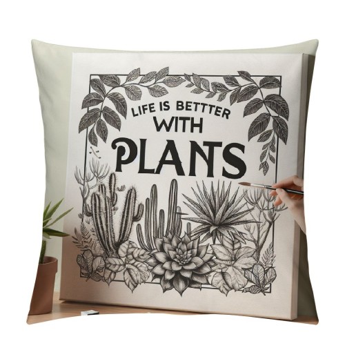 Ulloord Green Leaves pillow Covers Tropical Palm Leaf with Quote Life is Better with Plants Decorative Throw pillow Case Summer Cactus Cushion Cover for Home Sofa