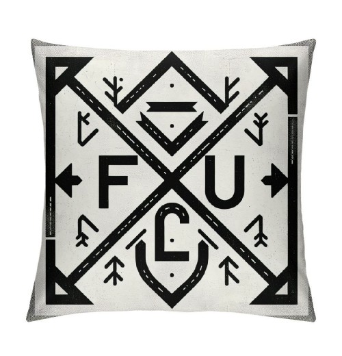 Ulloord  pillow Covers Funny Quote F k Compass Pattern Throw pillow Case Sofa Cushion Cover Square