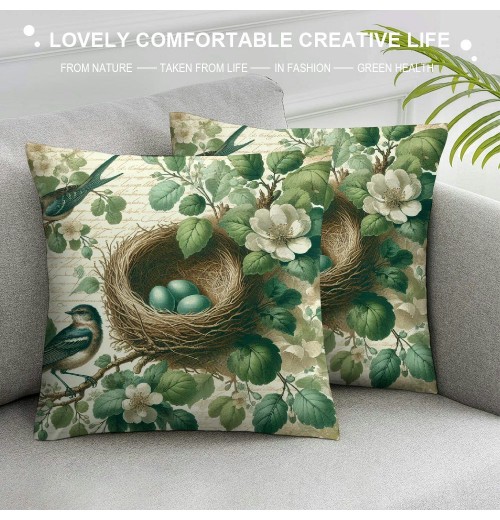 Ulloord  pillow Covers Vintage Bird Nest Decorative Throw pillow Case Cushion Cover for Bed Office Living Room Sofa 