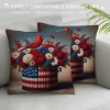 Ulloord  Red Bird Home Farmhouse pillow Covers Vintage American Flag with Sunflower Flower Farm pillow Cases Wood&nbsp;Memorial Day Theme pillows Cushion Cover for Sofa(USA Flag)