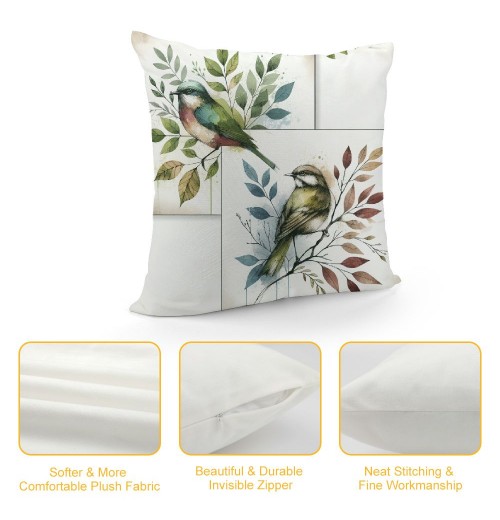 Ulloord  Vintage Watercolor Animal Birds Decorative Farmhouse pillow CoverAdorable Birds&nbsp;are Singing&nbsp;Square Outdoor Throw pillow Cushion Cover