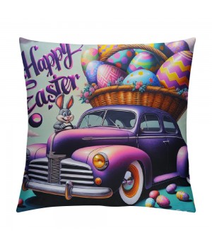 Happy Easter Rabbit Throw pillow Covers with Throw pillow Case Rustic Wood Panels Cushion Cover Spring Home Sofa Decoration