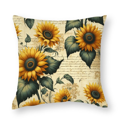 Ulloord  Vintage Sunflower Decorative pillow Cover Fresh Flower with Green Leaf Throw Farmhouse pillowcase Rustic Cushion Cover Home for Sofa